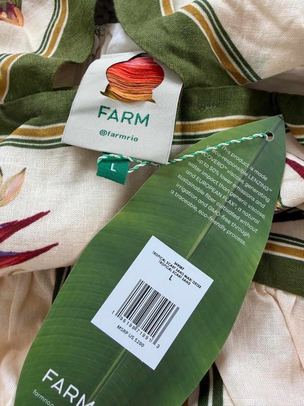 NWT FARM RIO Tropical Scarf Sand Midi Dress - Picture 7 of 11